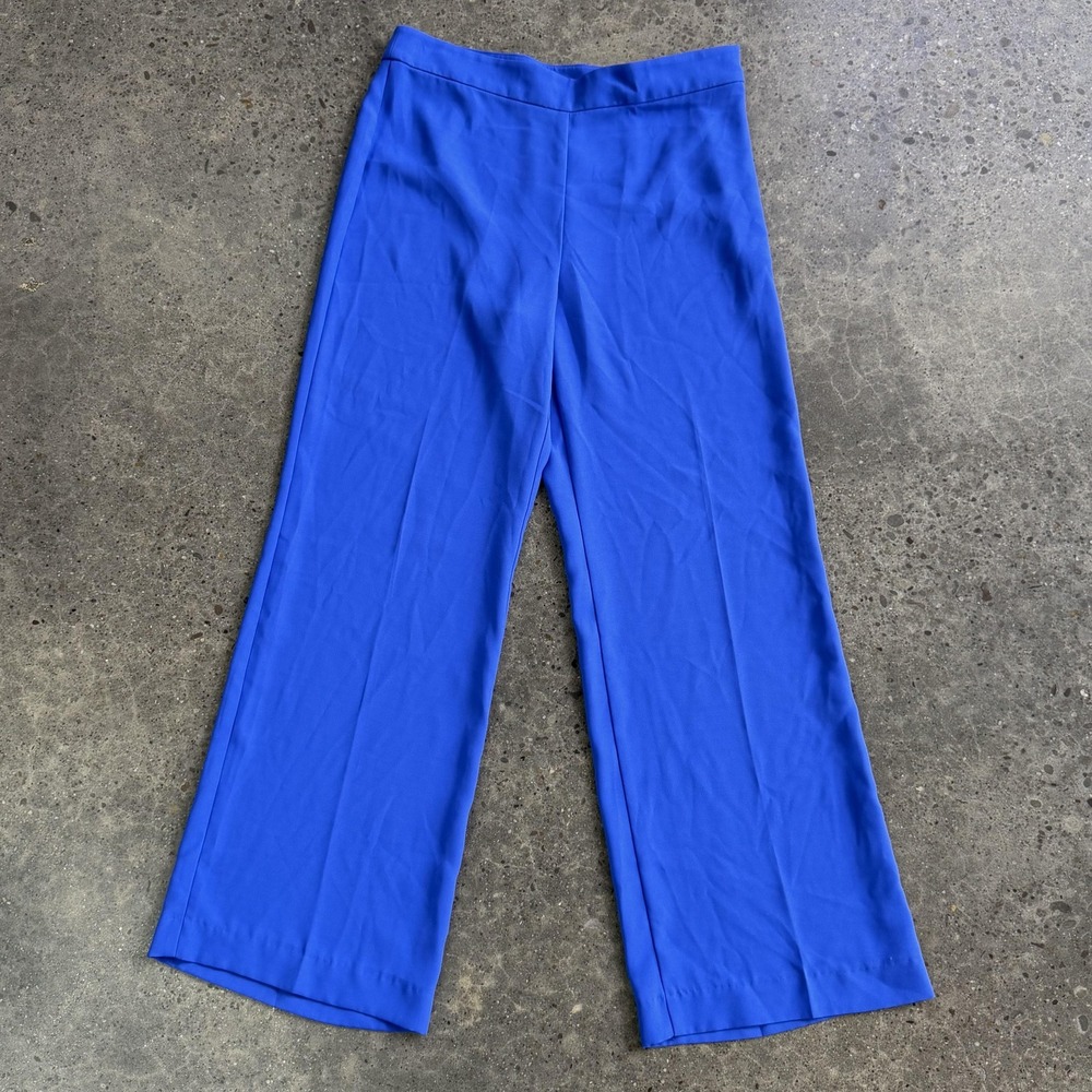 Ann Taylor Dress Pants Womens 8 Blue Wide Leg Polyester Workwear Office Career